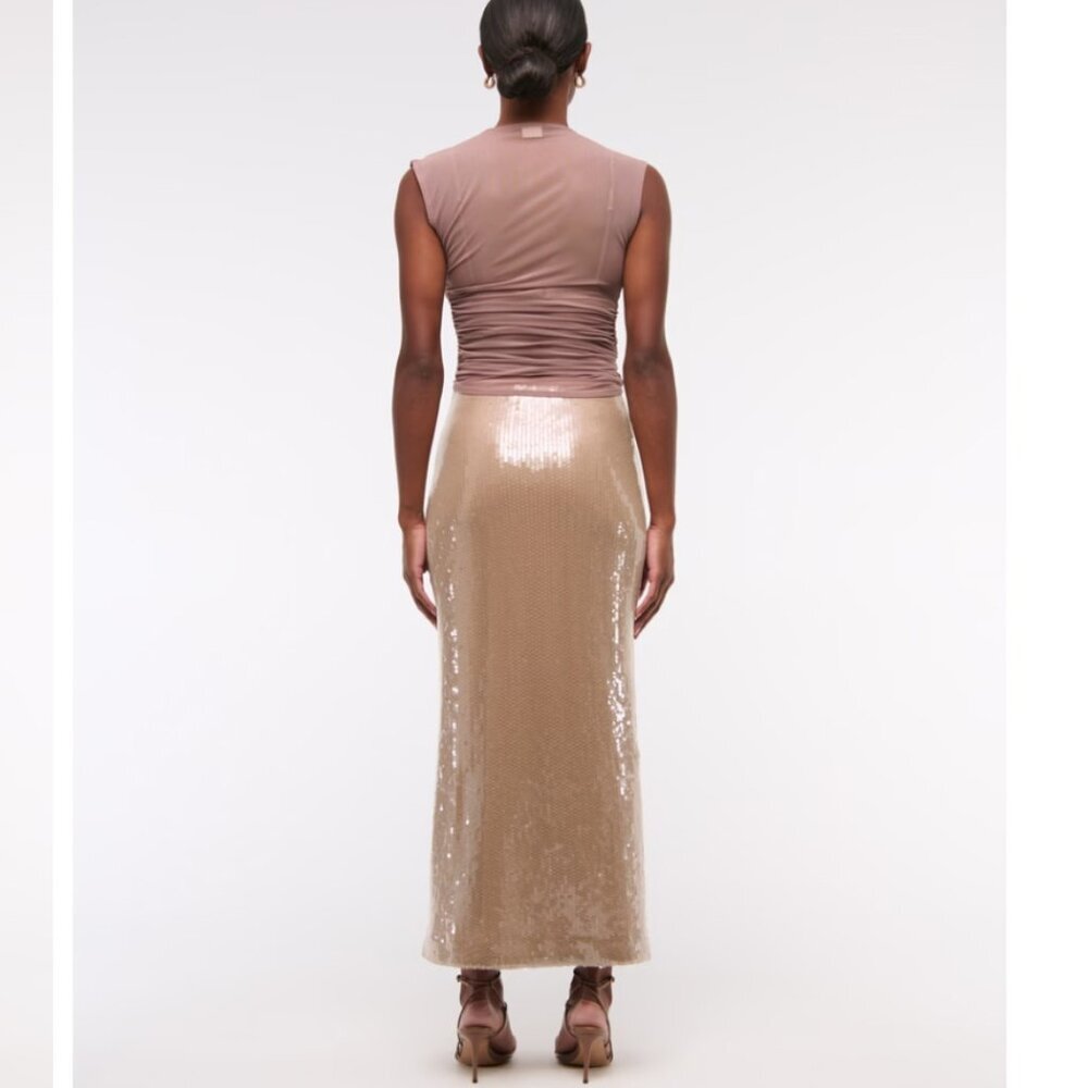 Abercrombie Champagne Tan Sequin Maxi Skirt NWT Rare Euro Exclusive Boho Luxe SP - Picture 11 of 15